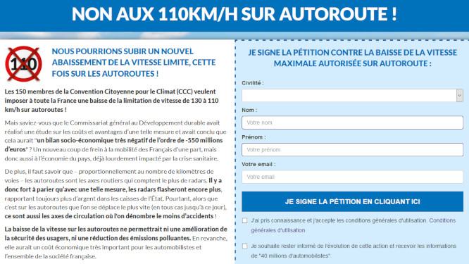 Pétition en ligne contre les 110 km/h sur autoroute