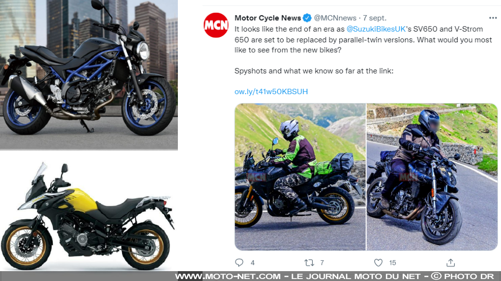 Nouveau bicylindre parallèle Suzuki : les futures SV et V-Strom "en ligne" avec leur époque